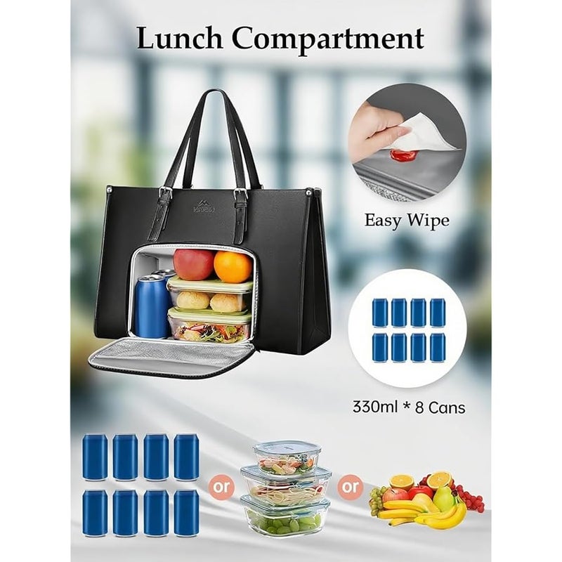 MATEIN Insulated Lunch Bag for Women, PU Leather Laptop Tote Bag with Leakproof Lunch Box Pocket, Convertible Work Bag - Image 3