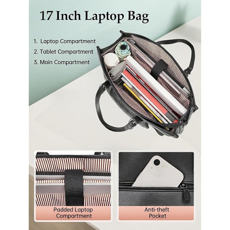 MATEIN Insulated Lunch Bag for Women, PU Leather Laptop Tote Bag with Leakproof Lunch Box Pocket, Convertible Work Bag - Image 5