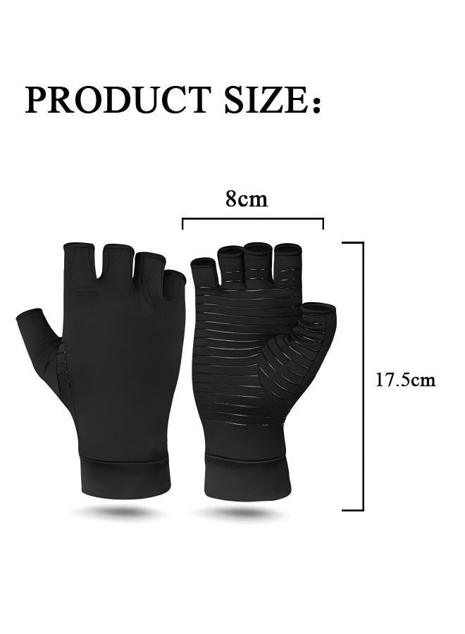 Relieve Arthritis Fingerless Copper Compression Rehabilitation Gloves, Breathable High Elasticity Fabric Anti Slip Silica Gel Movement Gloves (Black) - Image 2