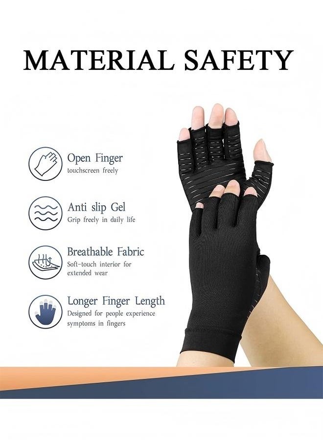 Relieve Arthritis Fingerless Copper Compression Rehabilitation Gloves, Breathable High Elasticity Fabric Anti Slip Silica Gel Movement Gloves (Black) - Image 3