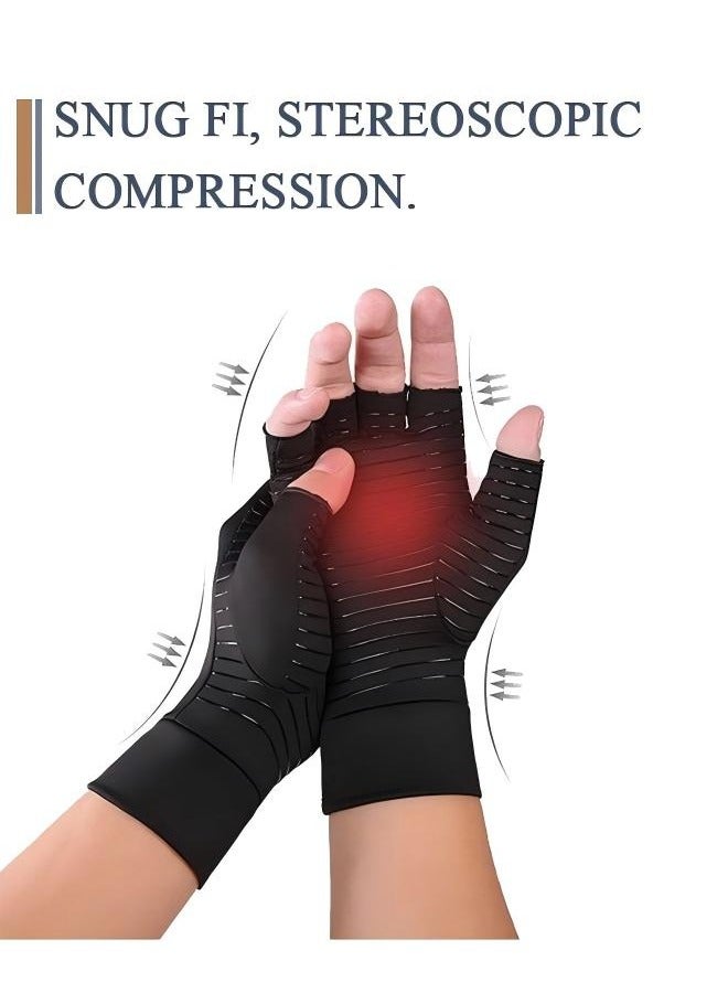 Relieve Arthritis Fingerless Copper Compression Rehabilitation Gloves, Breathable High Elasticity Fabric Anti Slip Silica Gel Movement Gloves (Black) - Image 4