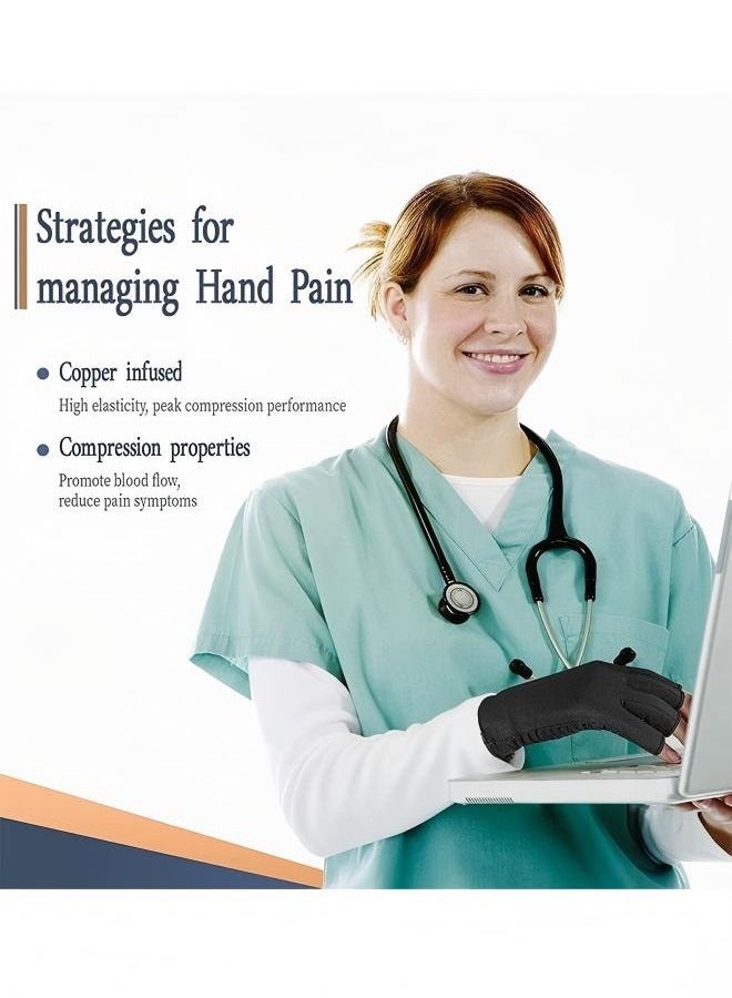 Relieve Arthritis Fingerless Copper Compression Rehabilitation Gloves, Breathable High Elasticity Fabric Anti Slip Silica Gel Movement Gloves (Black) - Image 5