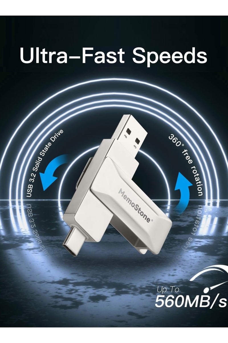 KingSpec KingSpec MemoStone 512GB/1TB External SSD – USB Type-C & Type-A Interface, Up to 550MB/s Read Speed, Portable High-Speed Solid State Drive for Smartphones, Laptops, Tablets, PCs - Image 3
