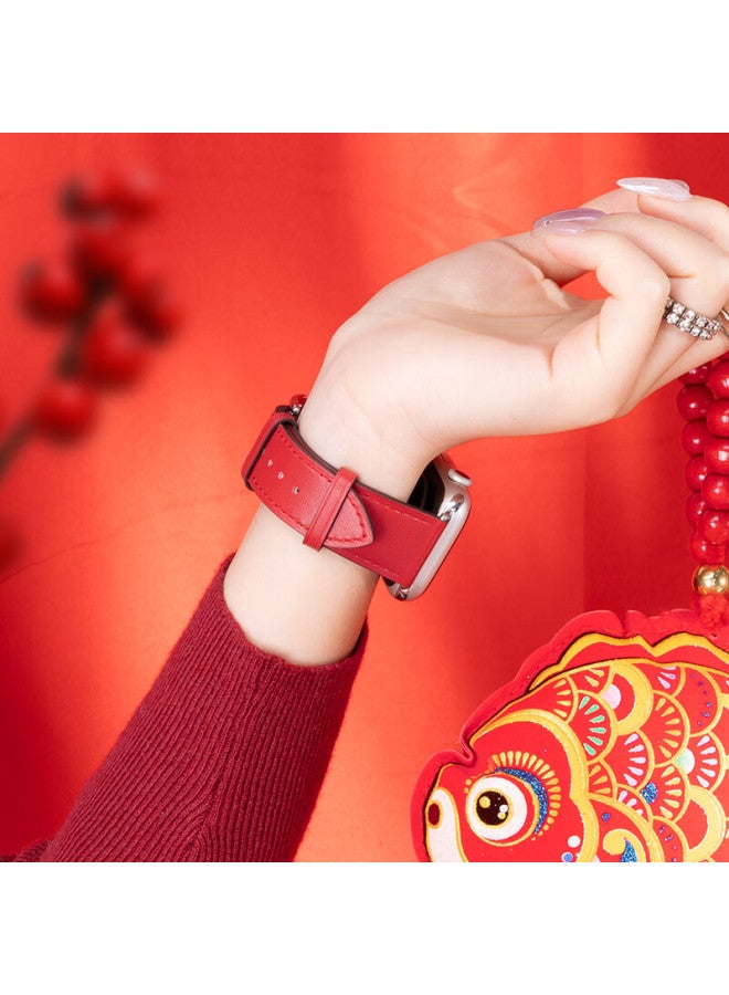 Bho Compatible Apple Watch Band For S11/s10/ultra3 New Year Red Nylon Loop Band For Iwatch S9/8/se Lucky Red Strap - Image 3