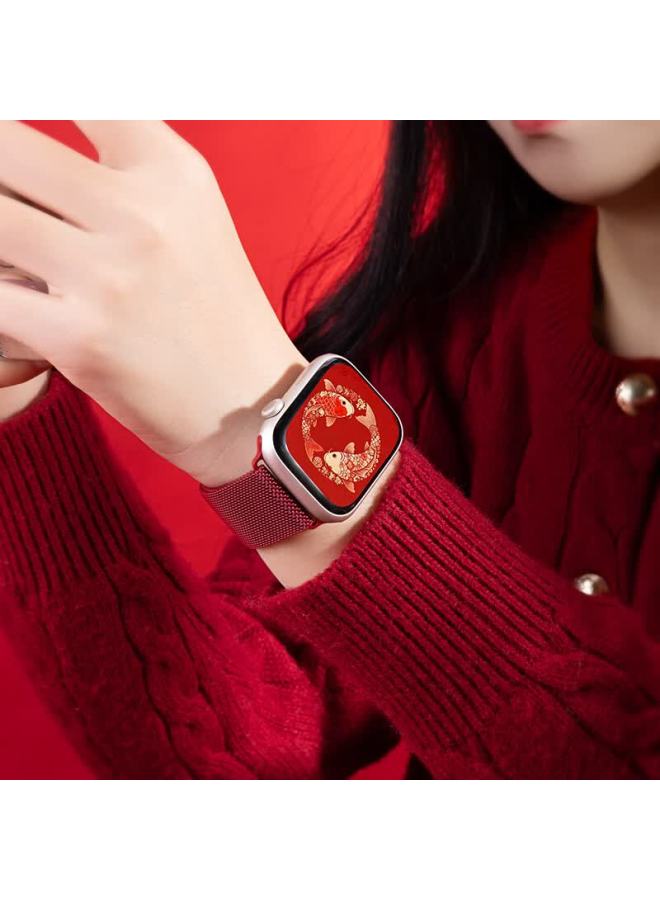 Bho Compatible Apple Watch Band For S11/s10/ultra3 New Year Red Nylon Loop Band For Iwatch S9/8/se Lucky Red Strap - Image 4