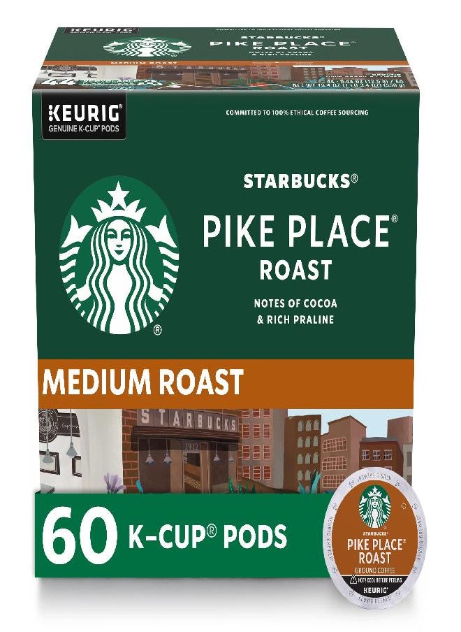 Starbucks Starbucks K-Cup Coffee Pods-Medium Roast Coffee-Pike Place Roast for Keurig Brewers-100% Arabica-6 boxes (60 pods total)  - Image 1
