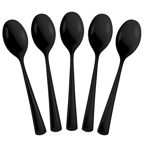 Exquisite Solid Color Premium Plastic Cutlery Heavy Duty Plastic Disposable Spoons  50 Count  Black