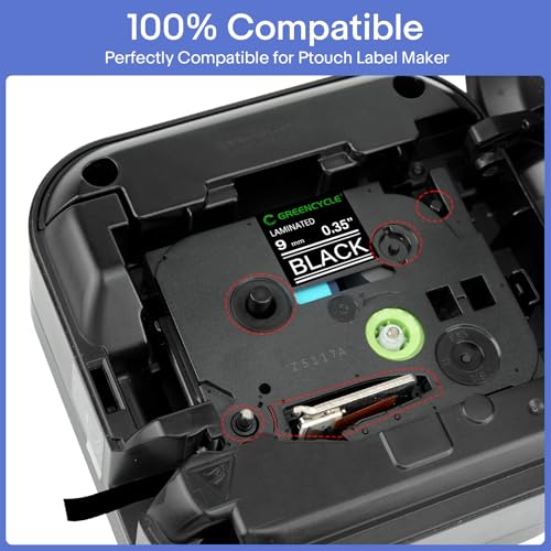 GREENCYCLE 2 Pack Compatible for Brother P-Touch Black Label Maker Tape TZe-325 TZe325 9mm 0.35 Laminated Black Tape TZe325 TZ325 TZe TZ Label for PT-D210 H100 H110 D400 D600 - Image 2