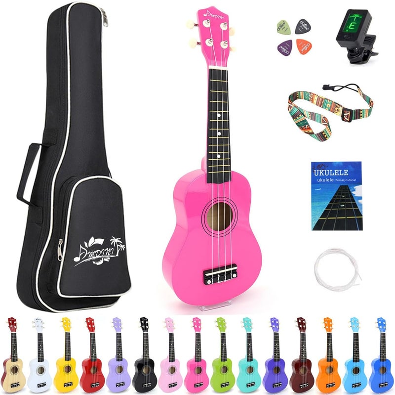 Amdini 21 Inch Ukulele for Beginners Basswood Soprano Ukelele Kit for Kids Adult Student Starter Mini Guitar Ukalelee Pack Bundle with Book Gig Bag Tuner Strap Picks Nylon Strings (Rose) - Image 1