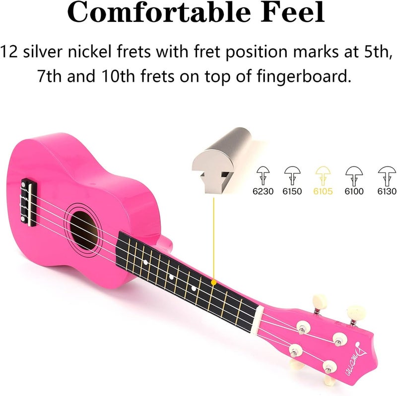 Amdini 21 Inch Ukulele for Beginners Basswood Soprano Ukelele Kit for Kids Adult Student Starter Mini Guitar Ukalelee Pack Bundle with Book Gig Bag Tuner Strap Picks Nylon Strings (Rose) - Image 5