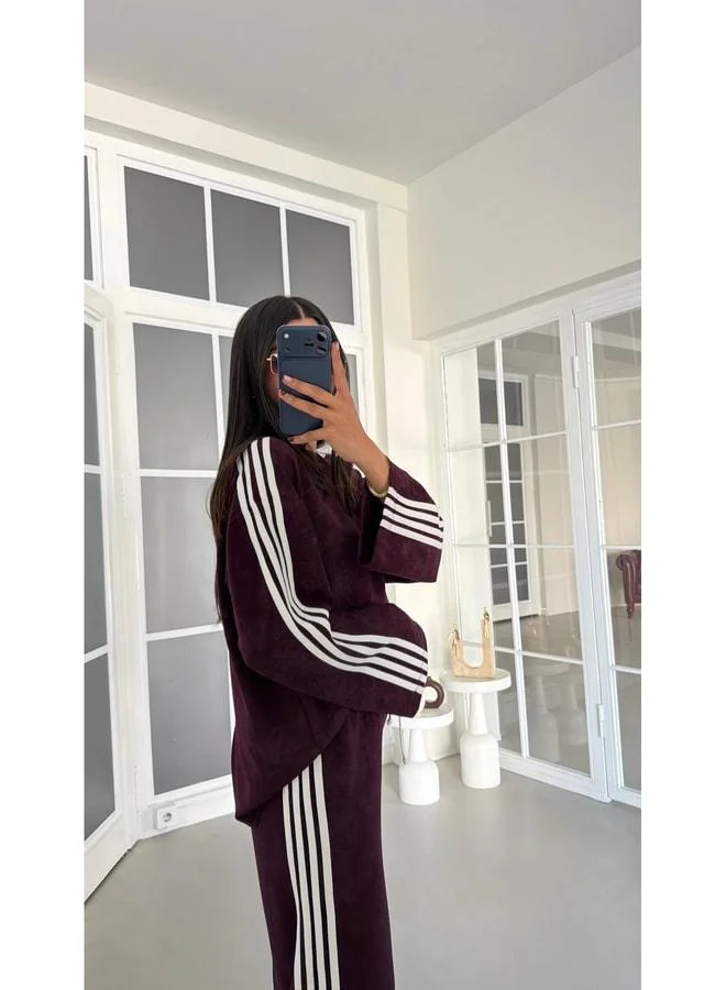 Gaus  Maroon Modal Fabric with Stripe Detail, Wash-Patterned Dual Set GAUS-01989. for Women | Best Price UAE