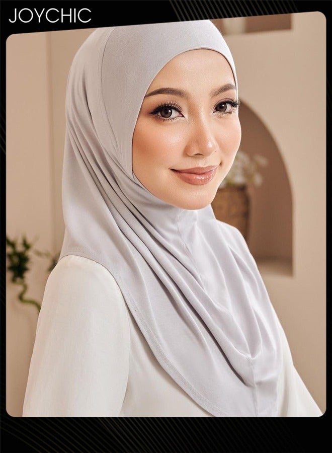 Joychic Women Solid Color Head Scarf Double-Layer Round Edge Muslim Hijab High Stretch Gauze  - Image 1