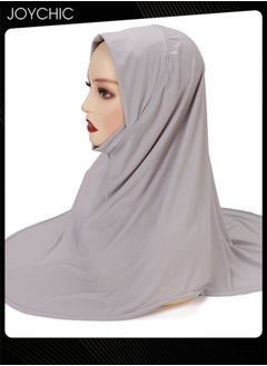 Joychic Women Solid Color Head Scarf Double-Layer Round Edge Muslim Hijab High Stretch Gauze  - Image 2