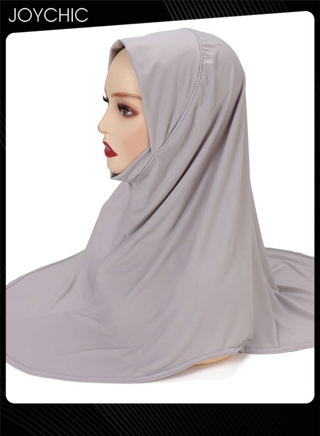 Joychic Women Solid Color Head Scarf Double-Layer Round Edge Muslim Hijab High Stretch Gauze  - Image 2