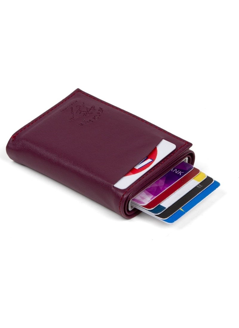 Adelina Bags Purple Nova Leather Mechanism Automatic Slide Card Holder Wallet (7CMX10CM)  - Image 2