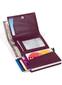 Adelina Bags Purple Nova Leather Mechanism Automatic Slide Card Holder Wallet (7CMX10CM)  - Image 3
