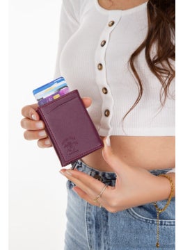 Adelina Bags Purple Nova Leather Mechanism Automatic Slide Card Holder Wallet (7CMX10CM)  - Image 1