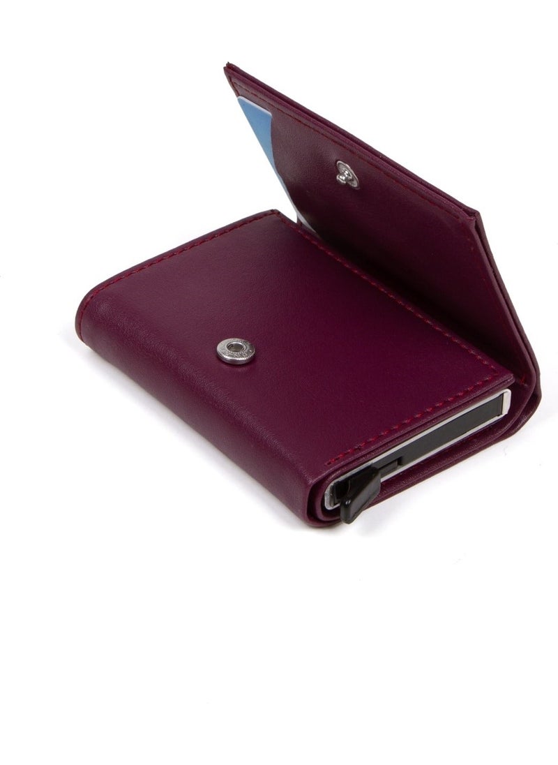 Adelina Bags Purple Nova Leather Mechanism Automatic Slide Card Holder Wallet (7CMX10CM)  - Image 5