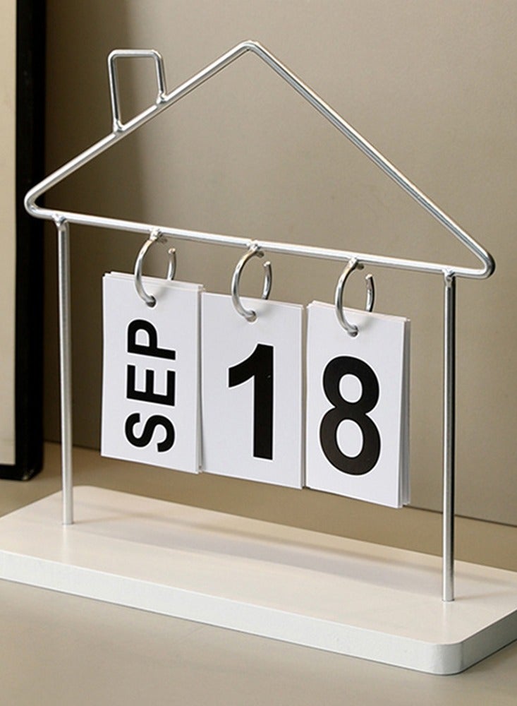 Wood Perpetual Desk Calendar Month And Date Home Office House Shape Desktop Accessory Daily Home Decor - Image 2