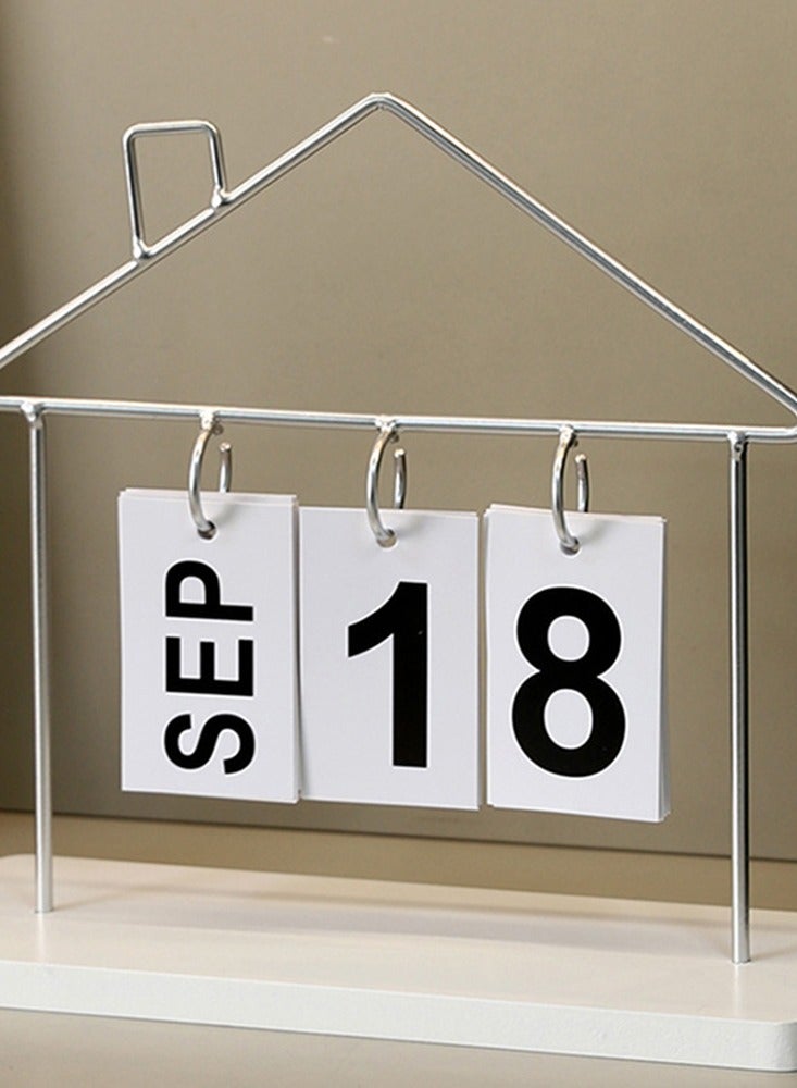 Wood Perpetual Desk Calendar Month And Date Home Office House Shape Desktop Accessory Daily Home Decor - Image 3