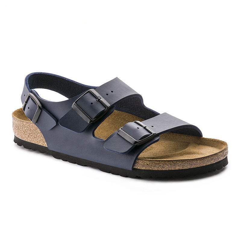 Leather Cork Sandals for Men and Women Can Wear Birkenstocks in stock Fashion Double-breasted Casual Retro All-match Birkenstocks - Image 1
