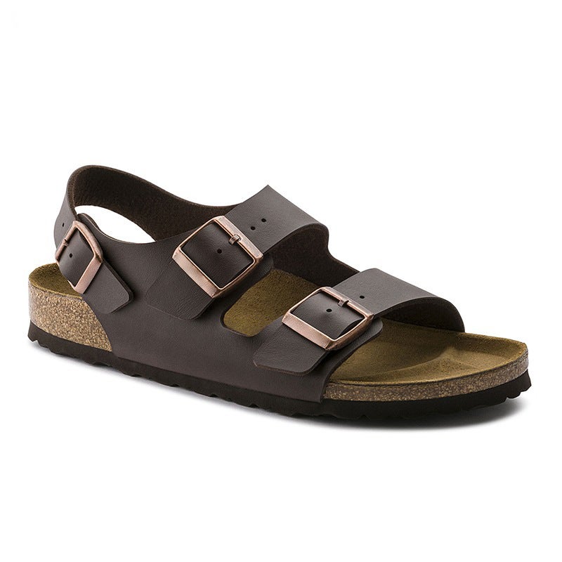 Leather Cork Sandals for Men and Women Can Wear Birkenstocks in stock Fashion Double-breasted Casual Retro All-match Birkenstocks - Image 3