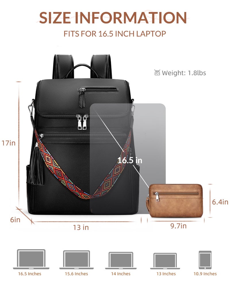 SYTRAH Leather Laptop Backpack for Women Designer Laptop Bag, 16.5 inch Travel Computer Backpacks Purse with Tassel for Work Business with Satchel Purse Black - Image 4