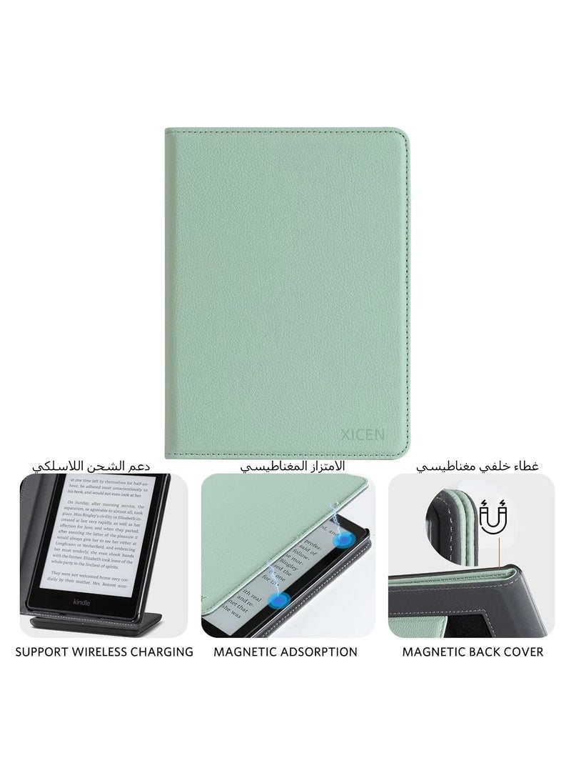 Kindle Paperwhite Durable PU Leather Cover (5th Generation-2021) - Green