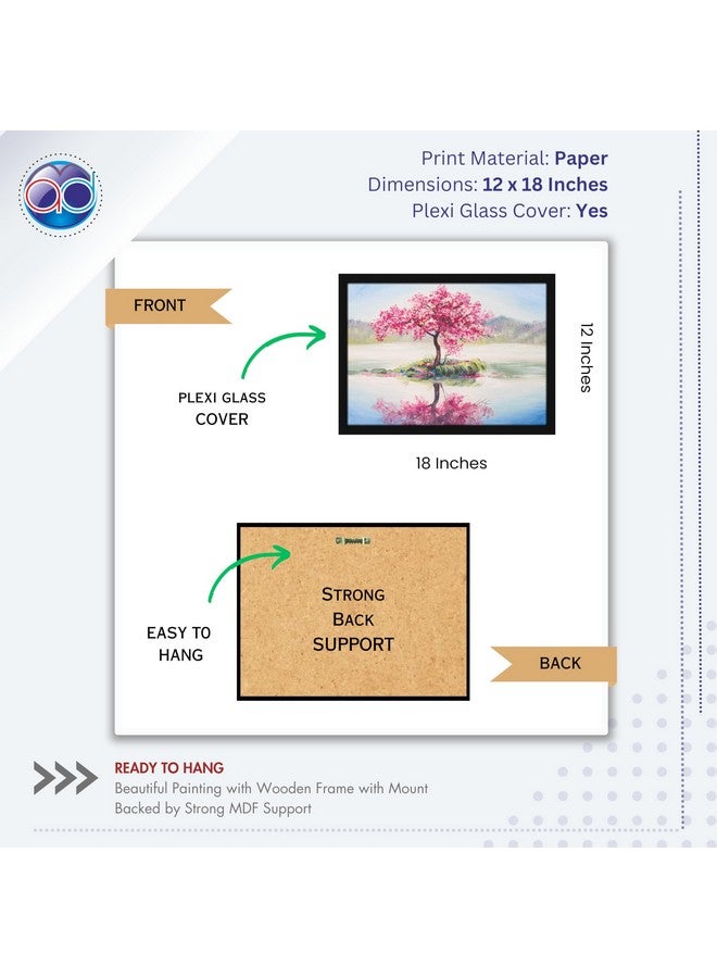 Mad Masters Tree Scenery Painting Aesthetic Hanging Photo Frame Decorative Item Home Decoration and Wall Decor for Living Room and Bedroom (MM 1454, 12x18 Inch, Paper, With Plexi Glass) - Image 2