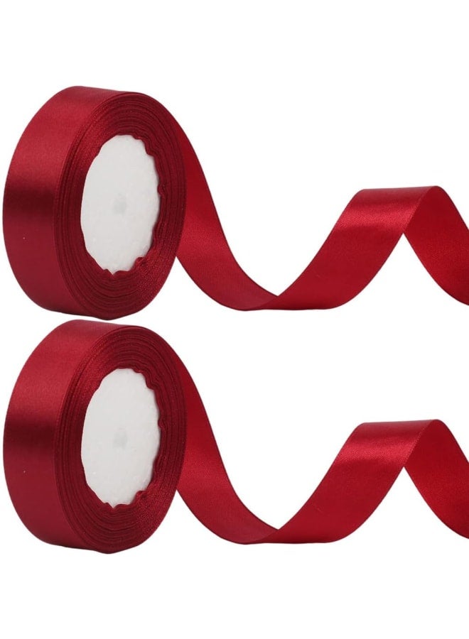 Dark Red Ribbon 25mm 2x22m Christmas Ribbon Burgundy Wine Red Gift Wrapping Satin Ribbon, Dark Red Fabric Thick Ribbon for Crafting Hair Bows Bouquets Wedding Cake Ribbon 25mm - Image 1
