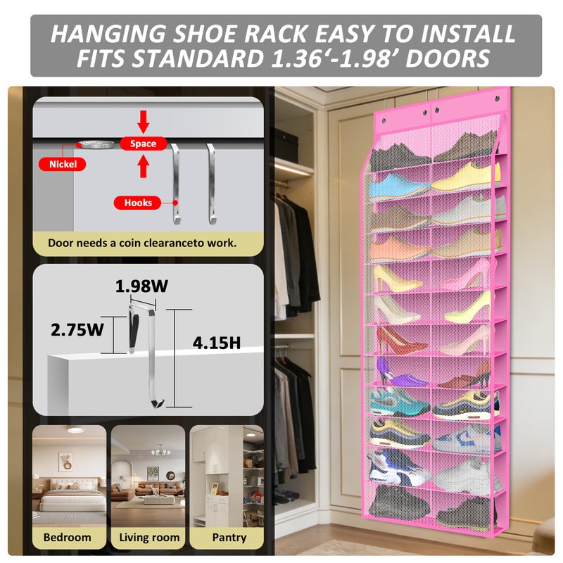 Kotkn 24-Pair Over Door Shoe Organizer for Family & Kids, Double Sided | Hanging Storage for Sneakers, Boots, Toys & Room OrganizationRose Quartz - Image 4