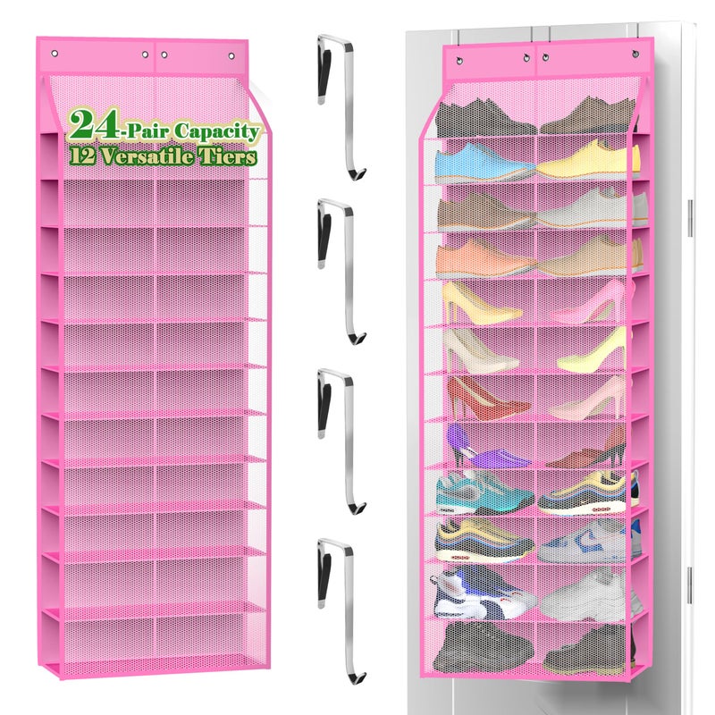 Kotkn 24-Pair Over Door Shoe Organizer for Family & Kids, Double Sided | Hanging Storage for Sneakers, Boots, Toys & Room OrganizationRose Quartz - Image 1