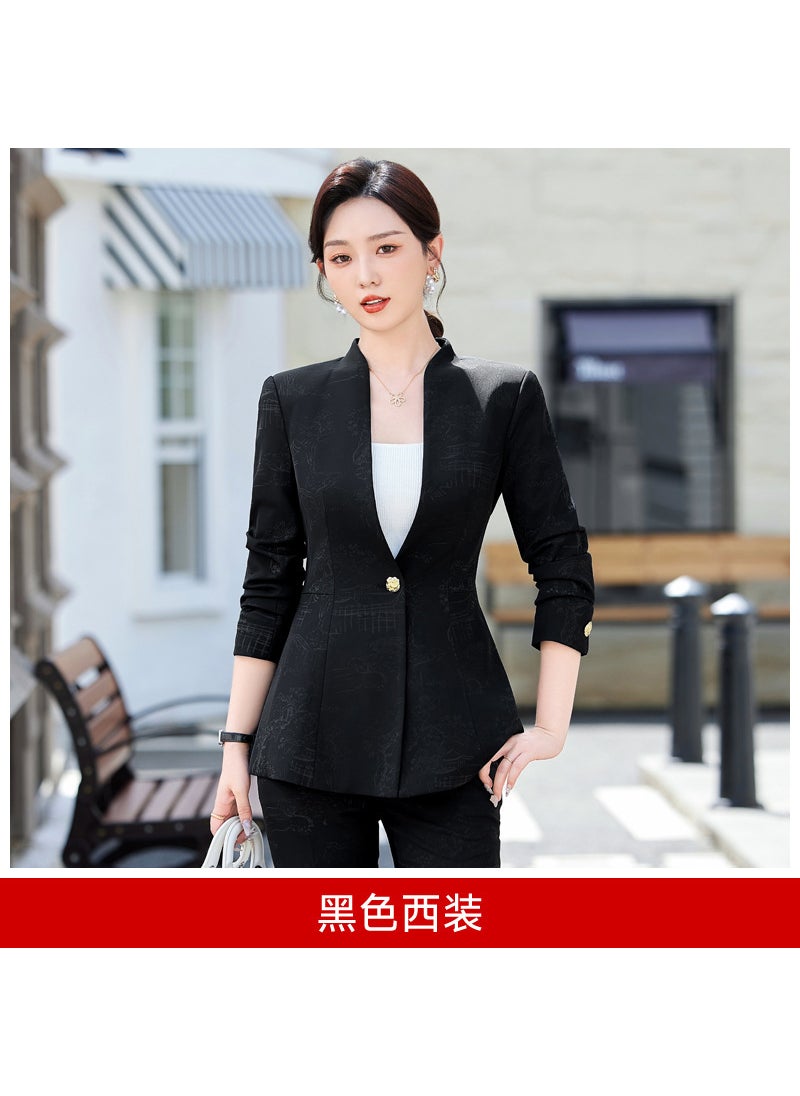 Technical Temperament Fan Long Sleeve Autumn and Winter Front Desk Beautician Autumn Goddess 2024 Overalls Hotel Fashion Jacket Black Coat 