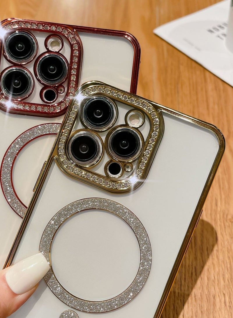 X-level iPhone 15 Pro MagSafe Case Cover Support Wireless Charger Bling Diamond Back Cover For Women Girls Clear Soft TPU With Camera Len Protector Anti-scratch Shockproof Magnetic Phone Accessory  - Image 4