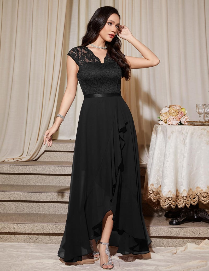 Bbonlinedress Women Formal Mother of The Bride Dress Hi-Lo Ruffled Chiffon Wedding Guest Cocktail Prom Dress Vestidos Eelegantes De Mujer Black XL - Image 2