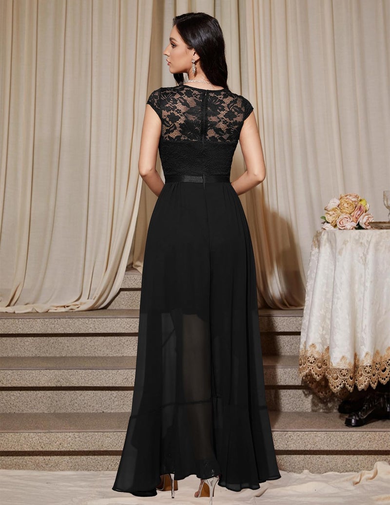 Bbonlinedress Women Formal Mother of The Bride Dress Hi-Lo Ruffled Chiffon Wedding Guest Cocktail Prom Dress Vestidos Eelegantes De Mujer Black XL - Image 3