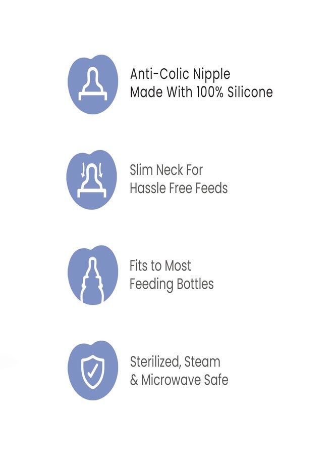 Cherilo حلمة/حلمة شيريلو الكلاسيكية المضادة للمغص لزجاجات الرضاعة ذات العنق النحيف، مانعة للتسرب، خالية من مادة BPA، فائقة النعومة مصنوعة من السيليكون بنسبة 100% ومادة غذائية، تصميم محزز (عبوة من قطعتين، تدفق بطيء، من 0 إلى 3 أشهر) - Image 4