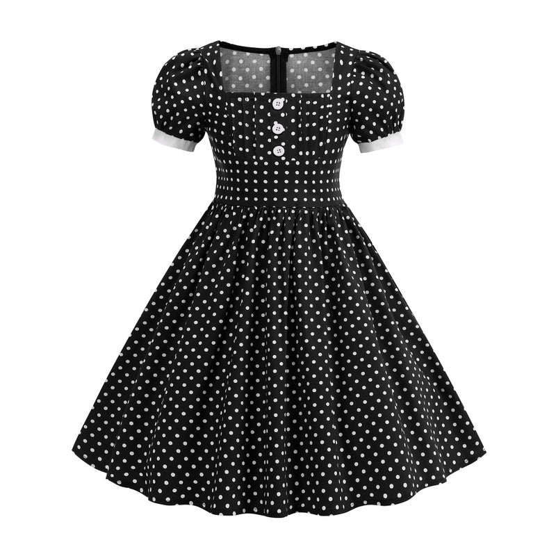 Girls Summer Polka Dot Square Neck Dress - Image 4