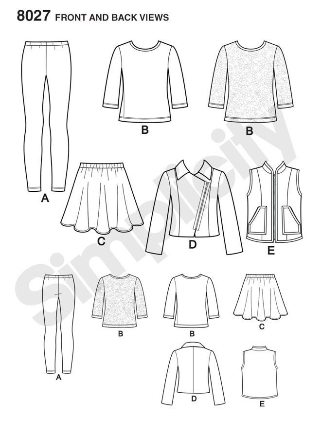 Simplicity 8027 Child's and Girl's Jacket, Tops, Skirts, and Leggings Sewing Patterns, Sizes 7-14  - Image 3