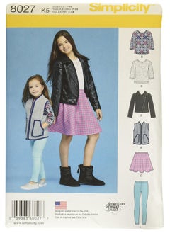 Simplicity 8027 Child's and Girl's Jacket, Tops, Skirts, and Leggings Sewing Patterns, Sizes 7-14  - Image 1