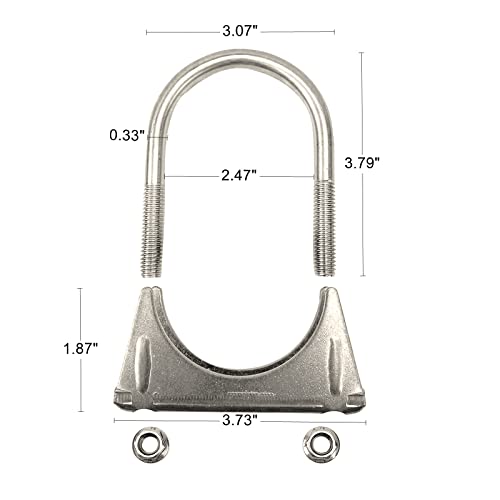 eLifecenter Heavy Duty 2.25" Exhaust U-Bolt Clamp 2 1/4 Inch Stainless Exhaust Clamp - Image 2