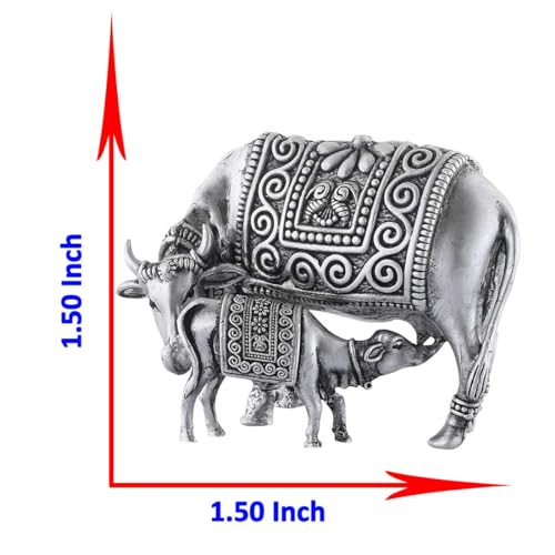 PRD CARATCAFE Silver 925 Statue Kamdhenu Cow & Calf Idol,Hallmark Certified for Pooja Temple Good Luck Gift & Home Decor Figurine for Home, Office Decor | 1.80 x 1.40 Inches | - Image 4