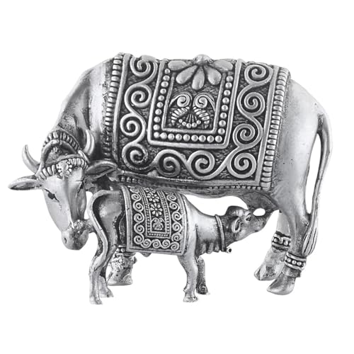 PRD CARATCAFE Silver 925 Statue Kamdhenu Cow & Calf Idol,Hallmark Certified for Pooja Temple Good Luck Gift & Home Decor Figurine for Home, Office Decor | 1.80 x 1.40 Inches | - Image 3