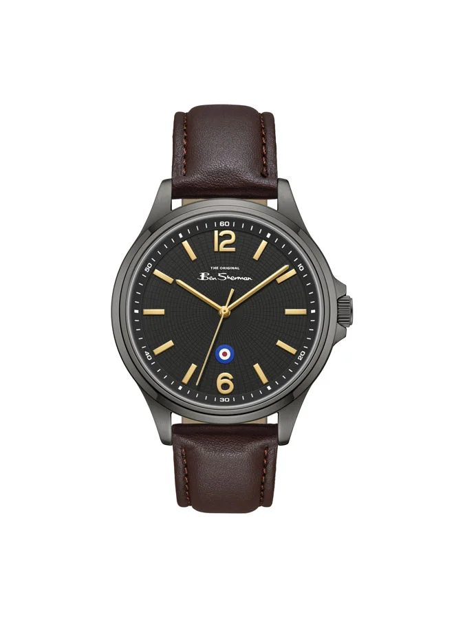 بين شيرمان Westminster Black Dial Brown Genuine Leather Strap Analog Watch for Men, 43mm