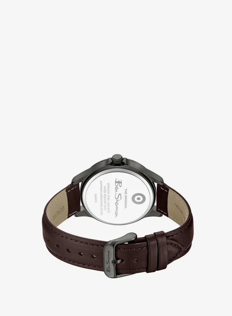 Ben Sherman Brown - Gunmetal Case Westminster Black Dial Brown Genuine Leather Strap Analog Watch for Men, 43mm for Men | Best Price UAE