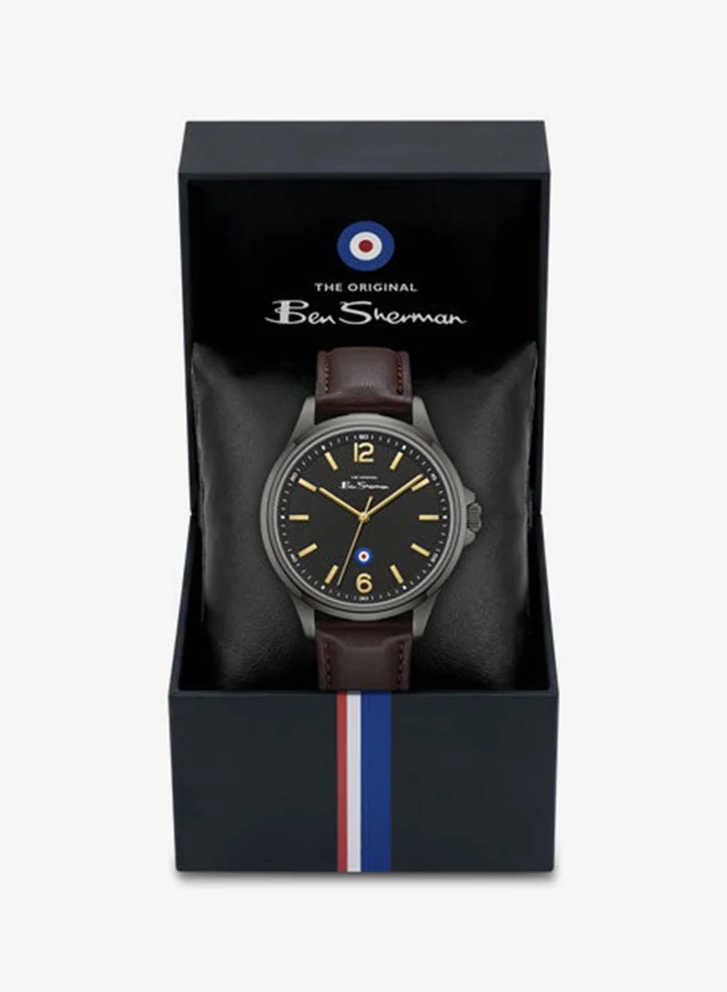 Ben Sherman Brown - Gunmetal Case Westminster Black Dial Brown Genuine Leather Strap Analog Watch for Men, 43mm for Men | Best Price UAE