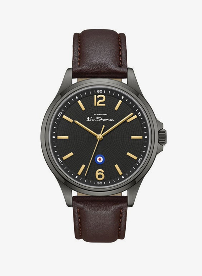 Ben Sherman Westminster Black Dial Brown Genuine Leather Strap Analog Watch for Men, 43mm - Image 1