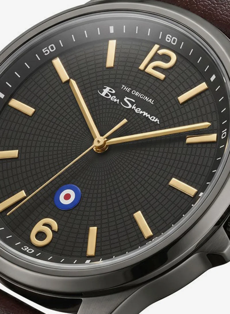 Ben Sherman Westminster Black Dial Brown Genuine Leather Strap Analog Watch for Men, 43mm