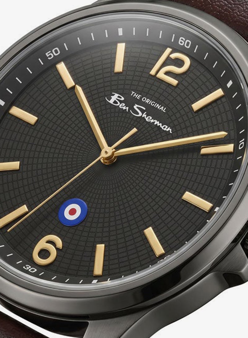 Ben Sherman Westminster Black Dial Brown Genuine Leather Strap Analog Watch for Men, 43mm - Image 2