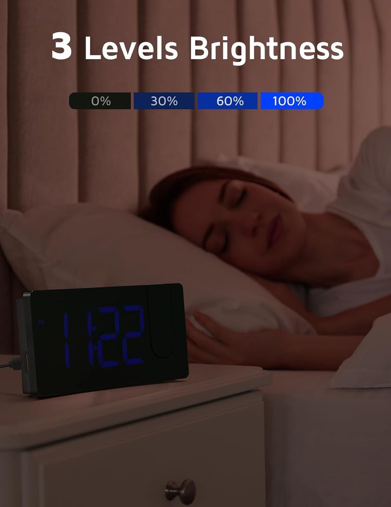 GOLOZA Projection Alarm Clocks Bedside, Digital Clock with 180° Projector, 3-Level Brightness Dimmer, LED Display, USB Charger, Progressive Volume, 9mins Snooze, Digital Alarm Clock for Bedroom - Image 3